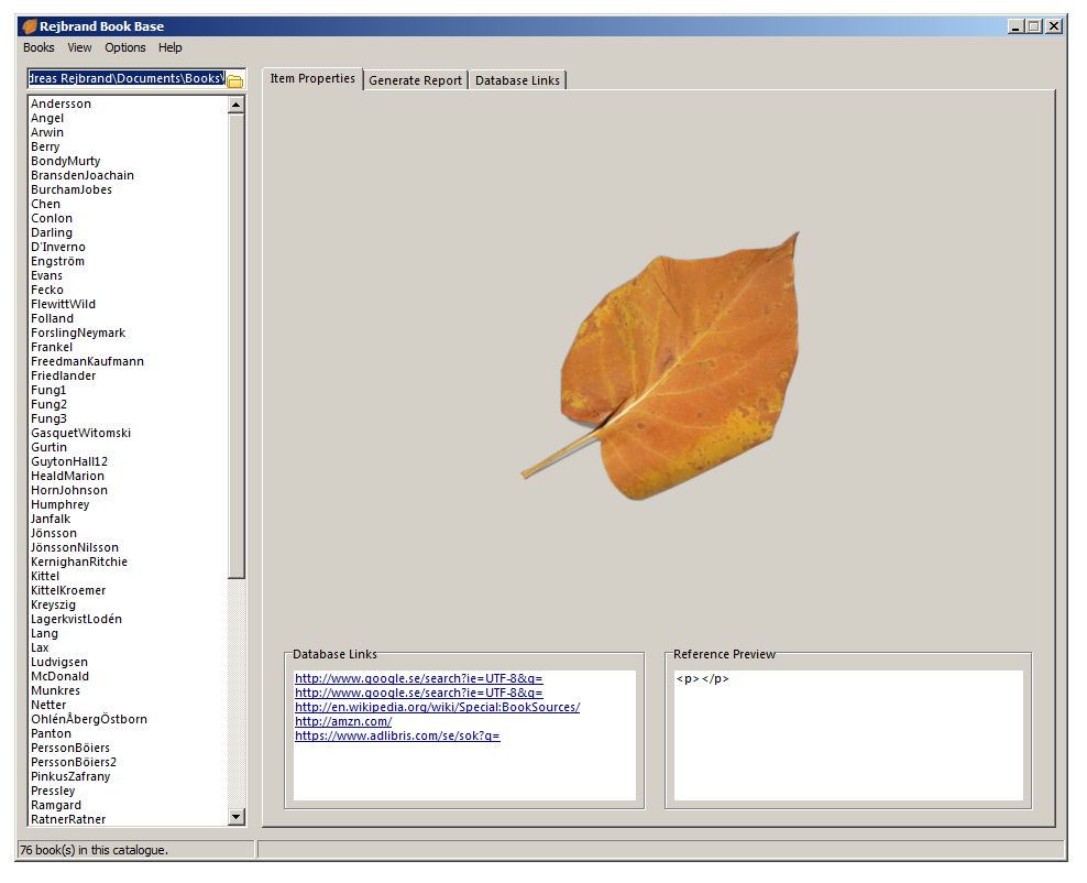 Screenshot of Rejbrand BookBase at startup (Windows 7 classic theme)