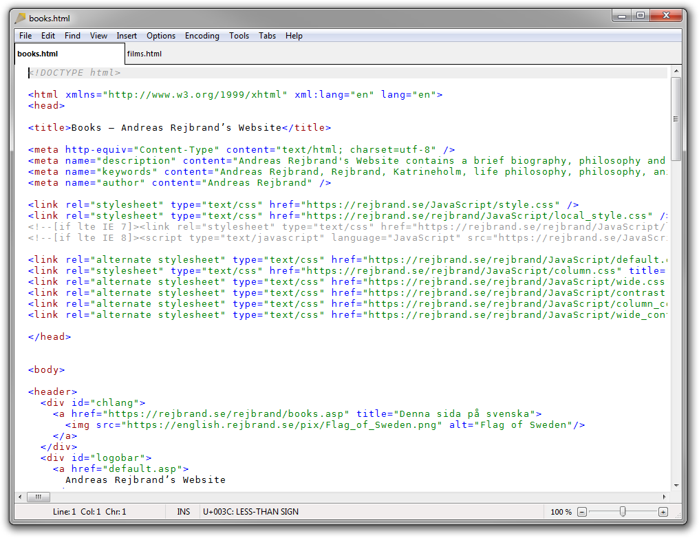 Screenshot of Rejbrand Text Editor with two tabs opened