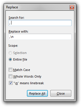 Screenshot of Rejbrand Text Editor: The Replace All dialog box