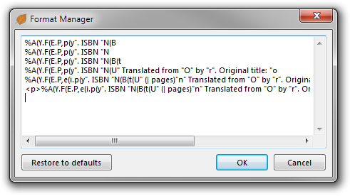 The Format Manager dialog box.