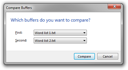 Screenshot of Rejbrand Text Editor: Compare Buffers dialog box