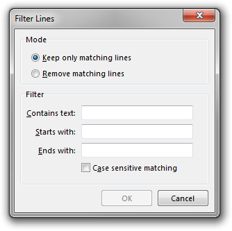 Screenshot of Rejbrand Text Editor: Filter Lines dialog box