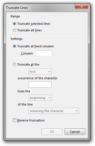 Screenshot of Rejbrand Text Editor: Truncate Lines dialog box