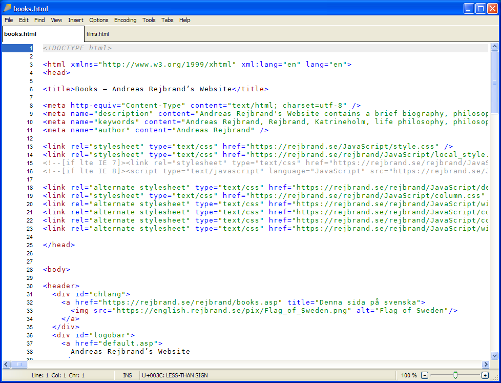 Screenshot of Rejbrand Text Editor on Windows XP