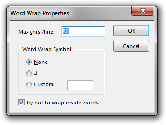 Screenshot of Rejbrand Text Editor: Word Wrap dialog box