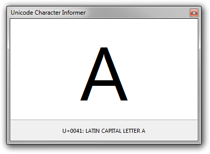 Screenshot of the Unicode Character Info utility displaying U+0041