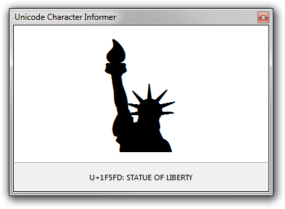 Screenshot of the Unicode Character Info utility displaying U+1F5FD