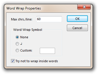 Word Wrap Properties Dialog